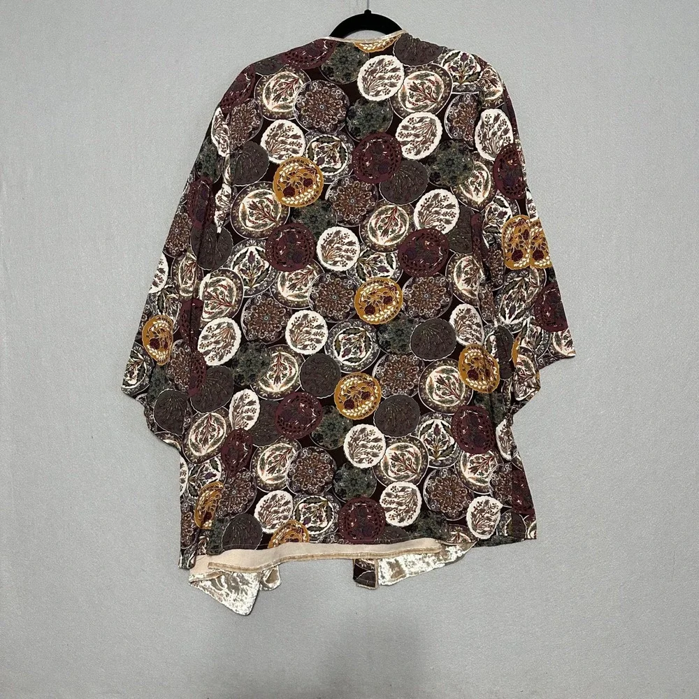 Entro Medallion Print Velvet Lined Kimono Jacket J8489 Earth Tones ML - Picture 5 of 7